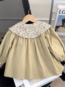 Fashionable Khaki Childrens Jacket New Style Doll Spring Autumn Flip Collar Girls Top Quality Sportswear Family Matching