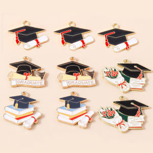 10pcs Enamel Graduation Ceremony Professor Students Mortarboard Charms for Necklaces Earrings DIY Jewelry Making Accessories