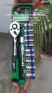 Kunci Shock 12Pcs Drive Socket 1/2 Inch Socket Wrench Set 8-24mm Dan 10Inch Extension Bar Bahan Chrome Vanadium Kunci Pas