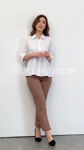 NIMI - Kemeja Putih Polos Lengan 3/4 Atasan Putih Pendek Wanita