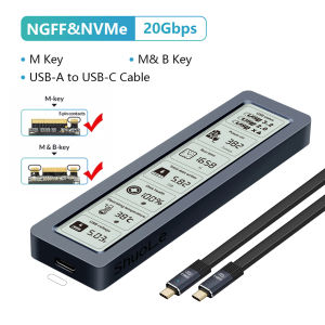 Dual Protocol M.2 SSD Adapter Card Reader with Smart Screen Display NGFF NVMe 20Gbps for Storage Expansion Hard Drive Enclosure