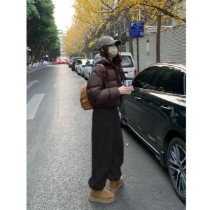 High Waist Drawstring Fleece Lined Cotton Sweatpants Womens Autumn Winter Straight Leg Loose Fit Lazy Wide Leg Pants