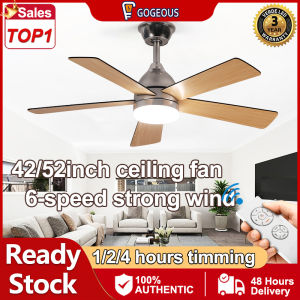 GOGEOUS 52inch NEW ceiling fan with light modern strong wind ceiling fan 5 blades big ceiling fan with led light with remote 3 colors light 6 wind speed ceilings fan ceiling fan heavy duty ceiling fans for living room dinning bedroom