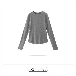 MiiOW | Áo thun nữ màu xám ôm vừa vặn cổ tròn MiiOW phong cách thường ngày mùa hè 2025 áo khoác ngoài chất liệu polyester