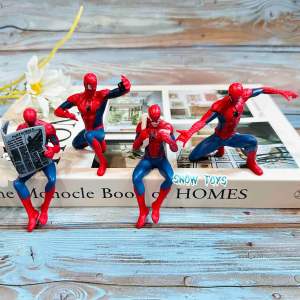 Mô hình Spider man Spiderman - Mô hình người nhện Avengers DC Marvel - Spiderman Người nhện đọc báo đeo balo ăn uống - Cao 6.5cm