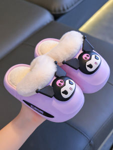 Sanrio Winter Kids Cotton Slippers Boys and Girls Warm with Velvet Matching Eva Shit Feeling Clow M Cotton Slippers