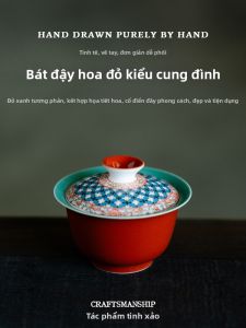TUOTU | Bộ Trà Gaiwan Cao Cấp Dùng Tại Nhà Với Mẫu Hoa Văn Đỏ Cung Đình Trung Quốc