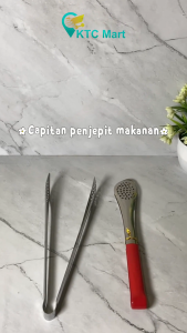 KTC Mart Capitan Penjepit Makanan Kue Gorengan Bolu Lubang Stainless Steel Serbaguna Lapis Plastik Merah