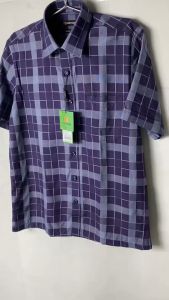 Sơ Mi Caro Tay Ngắn Màu Navy - Xanh Dương Form Tailor Fit Chống Nhăn Lai Ngang - Áo Nam Khatoco