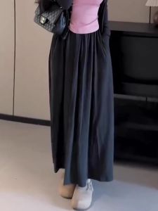 Business Casual Black Midi Skirt Womens A-Line Commuter Style High Waist Loose Fit Long Skirts Spring New Arrival