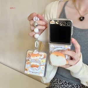 Cute Corgi Magnetic Absorption Stand Shell Compatible with Samsung ZFlip7/6 Foldable Screen Phone Case New ZFlip5 Personalized ZFlip4 Anti-Fall ZFlip3 Protective Cover Couples Dog Transparent Hard Shell