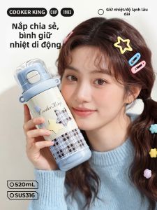 COOKER KING | Attractive Portable Thermal Cup for Kids and Students with Straw Lid