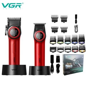 Tông Đơ Cắt Tóc Chuyên Nghiệp VGR Dành Cho Nam Máy Cắt Tóc Có Thể Sạc Lại Với Màn Hình LED 9000 Vòng/phút Lưỡi Dao Kim Loại Máy Cắt Tóc Có Thể Điều Chỉnh Độ Dài 5 Trong 1