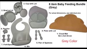 8 item Plate\ Bowl\ Spoons\ Fork\ Cup\ Bib\ Pacifier Set for Baby\ Toddlers Food-Grade Silicone Nut Dishwasher MicroWave Safe