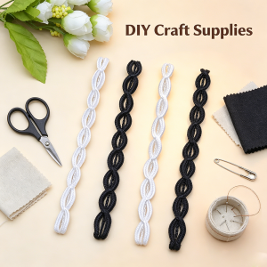 5m/16.4ft Each Pack 1.1cm black Braid lace Trims white curved Cord for DIY Craft Sewing Clothes Bag Homemade craft decoration