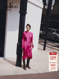 Elegant Pure Color Silk Dress Designer Collaborative Series PETAR PETROV Wrap Dress round Neck Long Sleeve Midi Dress EBC4DRS012
