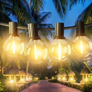 Solar Waterproof String light G40 Tungsten Light LED Bulb Fairy String Light Outdoor Party Garden Garland Wedding Decorative Light 25 Bulbs Tungsten Bulbs Christmas Decoration
