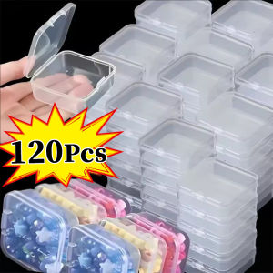 120/60pcs Portable Plastic Jewelry Storage Box with Cover / Transparent Square Small Items Display Organizer / Dustproof Storage Container Case