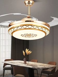 42 Inch Luxurious Tricolor Dimming Chandelier Invisible Silenced Ceiling Fan With Light Smart Remote Control 6 Speeds Intelligent Timing Ceiling Fan Ceiling Light For Living Room Bedroom Dining Room
