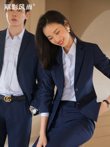 มืออาชีพระดับไฮเอนด์ ชุดสูท ชุดสําหรับผู้หญิง ฤดูใบไม้ผลิ ฤดูใบไม้ร่วง เรียบหรู ชายหญิงสไตล์เดียวกันสํานักงานสัมภาษณ์ Bank ชุดทํางาน
