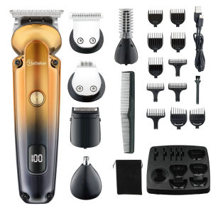 Hatteker 6-in-1 Multi-Functional Professional Hair Clipper Set Salon LCD Digital Display Oil Head Scissors Full-Body Water-Wa