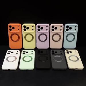 Liquid Silicone For Magsafe Metal Stand Holder Case For iPhone 17 16 15 Pro Max Magnetic Camera Shockproof Protection Cover