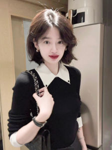 CHOEFULYN | Black Polo Neck Knit Sweater for Women