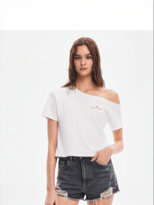 CALLED BACK | White Autumn New Design Asymmetric Short T-shirt