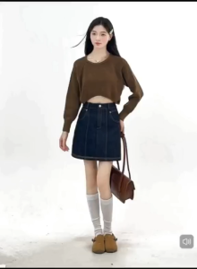 AN-9572 Cropped Tops For Women Long Sleeve Thick Plain Knitted Tops Plain Casual Blouse Top Kpop Tops High Quality