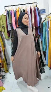 Dress Overall Wanita Yubin Korea Style Muslim Kekinian - Outer Dress Mayung Jersey Tebal Jumbo