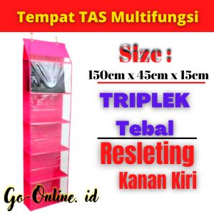 Rak Tempat Tas Gantung Jumbo Besar Tebal Gantung Full Resleting Serbaguna Multifungsi Polos Full Triplek 5 Susun Tempel Dinding Aesthetic Gratis Ongkir COD