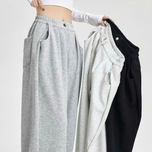 Quần Nỉ Nữ Ống Rộng 4 Túi Cạp Chun Khuy Nút Khóa Kéo Thời Trang Trẻ Dài Quần 98cm Habis