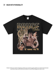 เสื้อยืดคอตตอนอวสานสไตล์อเมริกันหลวมๆ แขนสั้นลายBruceLee สวมใส่สบาย ระบายอากาศได้ดี ฤดูร้อน 2025 เสื้อยืดคอกลมแขนยาว