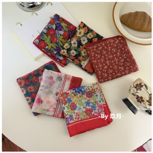 Khăn Trùm Đầu in Hoa Vải Lanh Cotton Màu Đỏ Mùa Xuân Phong Cách Ngọt Ngào Trang Trí Khăn Quàng Cổ Cho Phụ Nữ