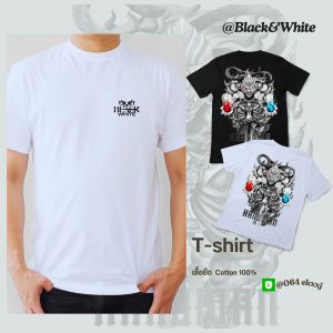 เสื้อลายไทยประยุกต์ Black&Whiteเสื้อยืด cotton100%