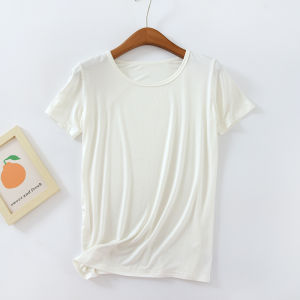 Modal Cotton Womens Pajamas Short-Sleeved Single Blouse Thin round Neck Pure Color T-Shirt White Base Shirt plus Size Half Sleeve