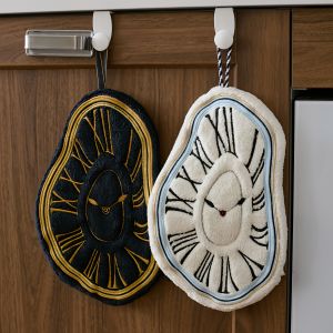 White & Black Embroidered Coral Fleece Hand Towel Creative Flowing Design for Home Kitchen & Bathroom Decorations