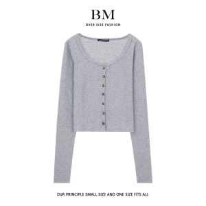 BM American Retro Short Fit Knitwear Womens High Waist Single Button Open Cardigan Outerwear Trendy Cotton Spandex Blend