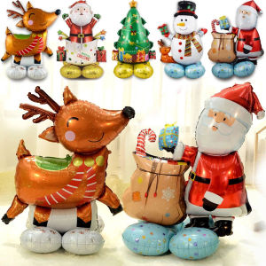 90-120cm Large Standing Balloon Santa Claus Snowman Elk Aluminum Foil Inflatable Balloon Christmas New Year Home Decoration