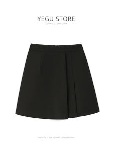 Black Asymmetrical Mini Skirt Womens Spring Anti-Light A-Line Half-length Suit Small Size Pleated Skirt Trendy High Waist