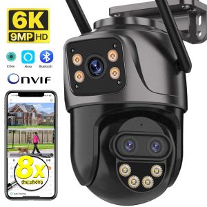 Camera IP HD 9MP 6K Ngoài Trời Wifi Màn Hình Kép Xoay PTZ Bảo Mật Gia Đình Zoom 8x Ba Ống Kính Giám Sát Video Với Ứng Dụng iCSee