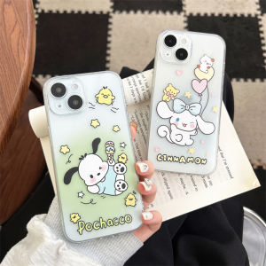 Cartoon Sanrio Kitty Cat Pachat Dog Compatible  16Promax 15Plus New Transparent 14Pro Full Cover 13/12Mini Anti-Fall Girl Heart 11 Silicone Soft XR Protection