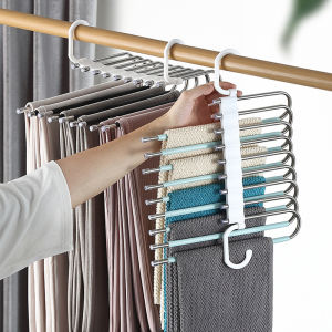 Upgrade 9 Layers Pants Hangers Space Saving Jeans Hangers Non Slip Stainless Steel Multifunctional Rack S-Type Closet Organizer