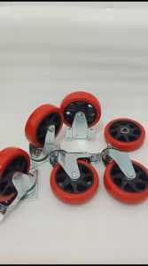 Roda 5 inchi PU 1set (4pcs:2Mati+2Rem)+Double Bearing troli taiwan