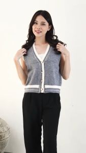 QUEENTIN Vest Wanita Rajut 993 Mix Knit Polos Tanpa Lengan