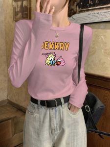 Womens Long Sleeve T-Shirt round Neck Pure Cotton Printed Slim Fit Base Shirt Inner Wear Early Autumn Top Korean Style Commute