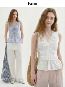 Fano | Áo Tank Top Vòng Cổ V ren Pháp Mùa Hè