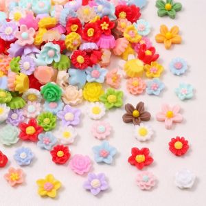 50Pcs Mixed Style Resin No-Hole Mini Flower Charms Jewelry Making for Nail Art Hair Accessories Phone Case DIY Craft Supplies