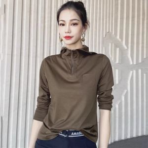 Slim Fit Long Sleeve Zipper Hoodie T-Shirt by Oumash Spring Autumn New Arrival Comfortable Casual Wear for Women