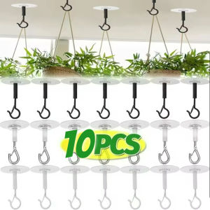 10Pcs Self Adhesive Ceiling Hooks Heavy Duty Windproof Screw Hooks for Outdoor Garden Planter Flowers Pots Hanging Brackets